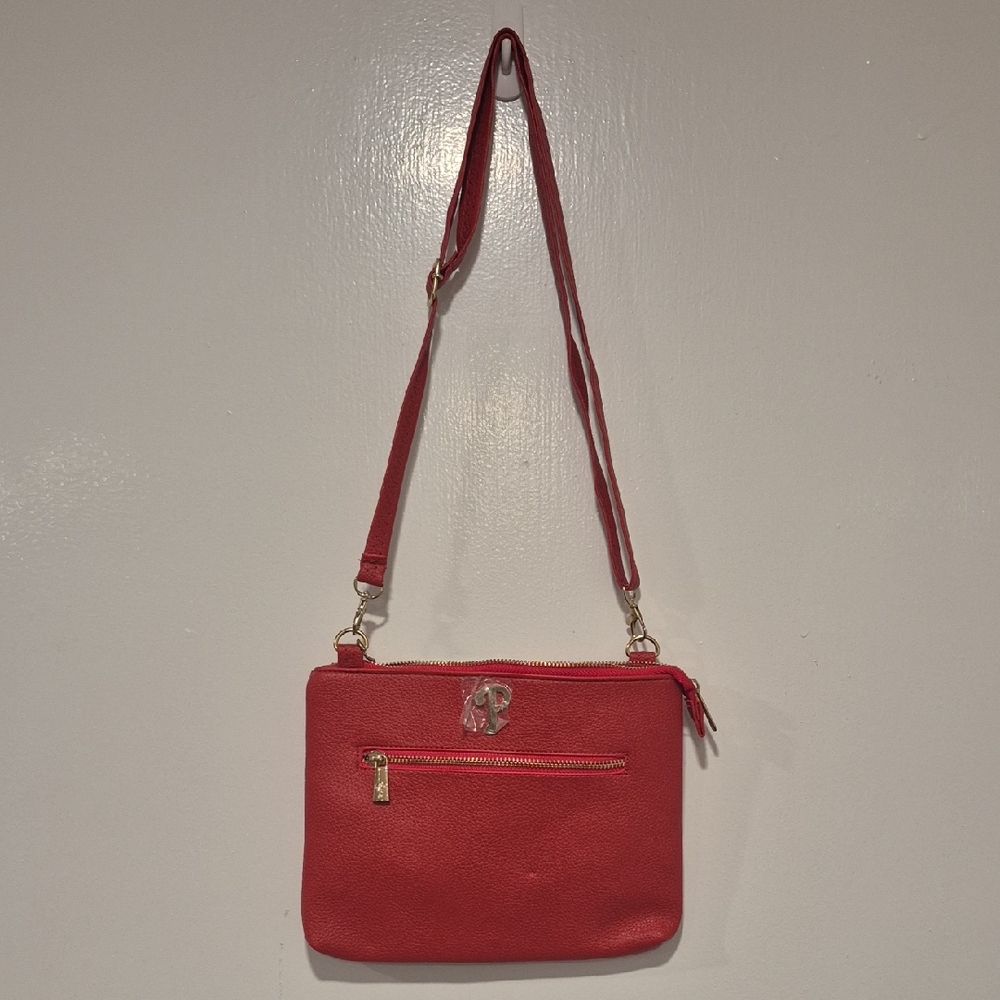 Herrs Phillies Red Crossbody Shoulder Bag with Gold Accents